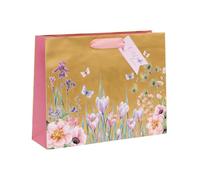 Glick Large Landscape Gift Bag, Golden Garden, Luxury Recyclable Bag for Birthdays & Celebrations, 275 x 355 x 100 mm, Gold