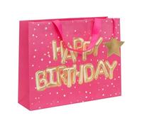 Glick Large Landscape Gift Bag, Helium Happy Birthday Pink, Luxury Recyclable Bag for Birthdays & Celebrations, 275 x 355 x 100 mm