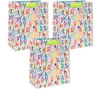 Glick - Luxury Birthday Bag Bundle - Pack of 3 Large Happy Birthday Gift Bags for Him or Her, 31.5 x 26 x 13.5 cms, Multi Coloured
