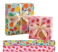 Glick - Luxury Birthday Bundle - 2 Rolls Wrapping Paper, Fruit Cocktail & Sweet Strawberries Gift Paper for Presents, Rolls are 4 Metres x 70 cm when opened, Pink & Red