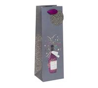 Glick Luxury Bottle Gift Bag, Congratulations or Graduation Bottle Bag, Time to Celebrate Design Gift Bag, 12.5X x 36 x 12cms, Grey & Purple