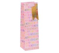 Glick Luxury Bottle Gift Bag, Happy Birthday Bottle Bag for Her, 11 x 34 x 10cms, Pink Pink