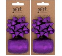 Glick Luxury Bow & Curling Ribbon for Gift Wrapping, Arts & Crafts, Purple, Bow 7 cm Diameter, Ribbon 10 metres (Pack of 2)