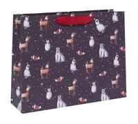 Glick Luxury Christmas Bag for Gifts at Xmas, Large Landscape Frosty Friends Midnight Gift Bag, Navy, Measures 35.5 x 27.5 x 10 cms