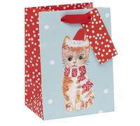Glick Luxury Christmas Bag for Gifts, Tiny/Mini Gift Bag with Kitten in Santa hat, Xmas Gift Bag.