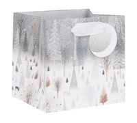 Glick Luxury Christmas Bag, Small Short Winter Forest, Gorgeous Gift Bag for Small Xmas Presents, Measures 13.5w x 13h x 11d cms