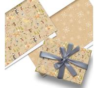 Glick Luxury Christmas Folded Wrap (3 Sheets) Animals in the Woods (Double Sided) Christmas Wrapping Paper, 50 x 75cm Opened, Kraft