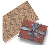 Glick Luxury Christmas Folded Wrap (3 Sheets) Holly Kraft Christmas Wrapping Paper, Each Sheet 50 x 70 cms When Opened, Gold/Deep Red