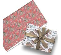 Glick Luxury Christmas Folded Wrap (3 Sheets) Partridge in a Pear Tree Christmas Wrapping Paper, Each Sheet 50 x 70 cms When Opened, Red & Gold