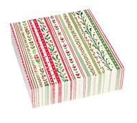 Glick Luxury Christmas Napkins, Pack 20, 3 Ply, Linear Vines, Fully Recyclable, 33 x 33 cm When Opened, White, Red & Green