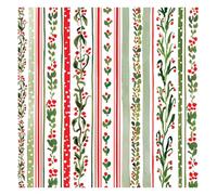 Glick Luxury Christmas Napkins, Pack 20, 3 Ply, Linear Vines, Fully Recyclable, 33 x 33 cm When Opened, White, Red & Green