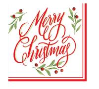 Glick Luxury Christmas Napkins, Pack 20, 3 Ply, Merry Christmas Rouge, Fully Recyclable, 33 x 33 cm When Opened, White, Red & Green