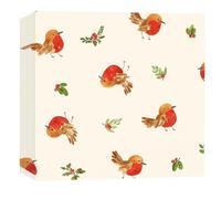 Glick Luxury Christmas Napkins, Pack 20, 3 Ply, Respendent Robins, Fully Recyclable, 33 x 33 cm When Opened, White, Red & Green