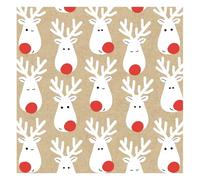 Glick Luxury Christmas Napkins, Pack 20, 3 Ply, Terrific Reindeer Kraft, Fully Recyclable, 33 x 33 cm When Opened, White, Beige & Red