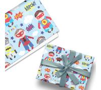 Glick Luxury Flat Wrap, Three Sheets of Super Hero Pop Comic Wrapping Paper, Perfect for Kids Birthdays & Other Occasions, 50 x 70 cm when open, Blue