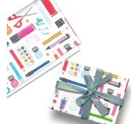 Glick Luxury Flat Wrap: Three Sheets of 'Thanks Teacher' Arts & Crafts Themed Wrapping Paper, Perfect for Expressing your Thanks to your Favourite Teacher, Each Sheet is 70 x 50 cm Open, Multicoloured
