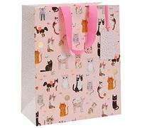 Glick Luxury Gift Bag for Cat Lovers - Paper Salad Cats Whiskers Design, Multi-Colour, Pink, 260w x 315h x 135d mm