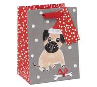 Glick Luxury Gift Bag for Christmas Mini Puppies, Xmas Bag for Wrapping Presents Tiny Bag, Measures 8.7w x 12h x 7d cms, Red/Multi