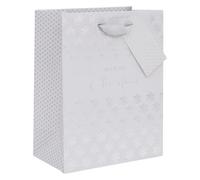 Glick Luxury Gift Bag for Christmas, Xmas Bag for Presents, Medium Snowdrift, 17.5 cm x 22.5 cm x 10 cm, White