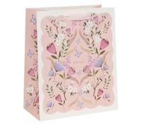 Glick Luxury Gift Bag, Petals & Posies Pink Gift Bag, Suitable for Mother's Day and Mums Birthday, Petals and Posies With Love Design, 26w x 31.5h x 13.5d cms, Pink & Purple