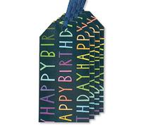 Glick Luxury Gift Tags, Pack of 4 Navy Happy Birthday Text Gift Tags, for use in Gift Wrapping