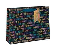 Glick Luxury,Happy Birthday Large Landscape, Navy Blue Gift Bag, Gift Wrap Bag, 355x275x100mm