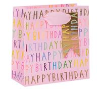Glick Luxury Happy Birthday Pink Gift Bag - Small 140 x 140 x 60 mm. Beautiful Happy Birthday Gift Bag, Perfect for those Tiny Presents such as Jewellery, Pink