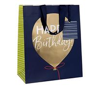 Glick Luxury Large Birthday Balloons Gift Bag and Suitable for Other Occasions for Him/Her, 26 x 31.5 x 13.5 cm, Blue & Gold