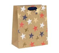 Glick Luxury Large Gift Bag, Kraft Stars, Recyclable Bag for Birthdays & Celebrations,Unisex, 315 x 260 x 135 mm, Kraft