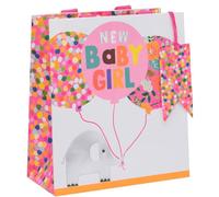 Glick Luxury Large Gift Bag, New Baby Girl Pink Elephants, Welcome Baby Girl, 260 x 315 x 135 mm, Pink