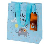 Glick Luxury Medium Elephant Design Gift Bag, Welcome Baby Boy Gift Bag, for New Baby Boys, 200x225x100mm, Blue