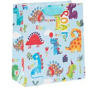 Glick Luxury Medium Gift Bag, Dinosaur Roar Blue Birthday Bag for Boys, 175 x 225 x 100mm, Blue