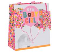 Glick Luxury Medium Gift Bag, New Baby Girl Pink Elephants Celebrations, 200x225x100mm, Pink