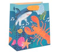 Glick Luxury Medium Gift Bag - Under The Sea, Sea Creatures Bag for Boys, 200 x 225 x 100 mm, Blue & Orange