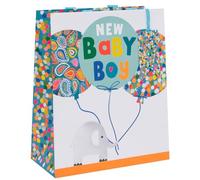 Glick Luxury New Baby Boy Medium Blue Gift Bag, Elephant and Balloons, Birth of Boy - 200x225x100mm