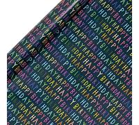 Glick Luxury Roll Wrap, Navy Happy Birthday Wrapping Paper, 4m x 70 cm, Blue