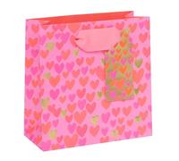 Glick Luxury Small Pink & Red Hearts Valentine's Day Gift Bag, Suitable for Mother's Day and Other Celebrations, Gift Bag for your Valentine 14 x 14 x 6 cms, Pink & Red