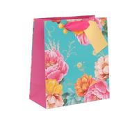 Glick Medium Gift Bag, Cyan Peony Design, 225 x 200 x 100 mm, Luxury Recyclable Bag for Birthdays & Celebrations