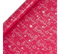 Glick Roll Wrap, Happy Birthday Script Pink, Wrapping Paper 4 metres x 70 cms, Pink Birthday Paper