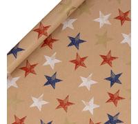 Glick Roll Wrap, Kraft Stars, Wrapping Paper 3 metres x 70 cms, Suitable for Birthdays & Other Celebrations