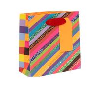 Glick Small Happy Birthday Colourful Gift Bag, Luxury Recyclable Bag for Special Tiny Gifts, 14 x 14 x 6 cm, Multi-Coloured