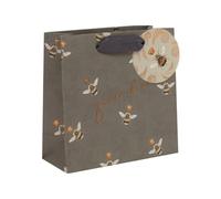 Glick Small Queen Bee Gift Bag, Luxury Recyclable Bag for Special Tiny Gifts, 14 x 14 x 6 cm, Ideal for Birthdays & Celebrations, Gold & Brown