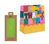 Glick - Thank You Gifting Bundle - Thank You Teacher Gift Bag & Pack of Lime Green Tissue Paper, 4 sheets 75 x 50 cms when Opened, Multi-Coloured
