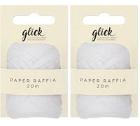 Glick White Paper Raffia Ribbon, Perfect for Gift Wrapping and Arts and Crafts, 20 Metres Ribbon, Recyclable (Pack of 2)