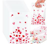 GliCraft 100 Pcs Valentine's Day Gift Bags with Handle 9.84'' x 6.5'' Plastic Love and Tree Branches Pattern Treat Bags Valentines Party Favors for Gifts Wrapping Wedding Party Supplies Decoration
