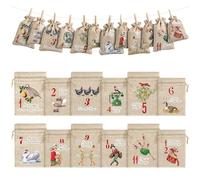 GliCraft 12pcs 12 Day of Christmas Advent Calendar Gift Bags Number Bags Christmas Gift Reusable Burlap Fabric with Drawstring Closure Two Different Sizes 5.5 x 4 Inch, 7 x 5 Inch