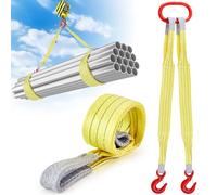 GliCraft 2 Pcs 3.3 FT Heavy Duty Polyester Lifting Rigging Straps Two Leg Bridle Web Sling with Hook & Twist Eye Lift Strap for Hoist Engine Crane Truck Tow Tree Stump 13227 Lbs Load Capacity, Yellow