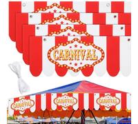 GliCraft 4 Pcs Carnival Awning Decorations Circus Tent Wall Decor Hanging Banners Red and White Stripe Canopy Stand Sign Circus Carnival Theme Party Supplies, 9.84 x 78.74