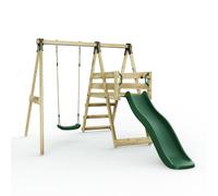 Glide Wooden Single Swing Set with 6ft Slide and Swing Seat - Orchid (Dark Green Belt Swing) Rebo Green One Size