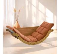 Glider Rocking Chair with Cushion Rocking Chair Sled Principle Base Modern Wooden Rocking Lounge Chair Multifunctional Lazy Lounge Chair for Living Room Bedroom Nursery Balcony(Walnut+orange)